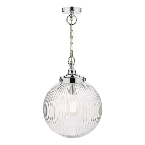 Tamara IP44 Single Pendant Polished Chrome With Ribbed Glass Shade