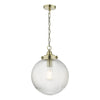 Tamara Single Pendant In Antique Brass With Ribbed Glass Shade