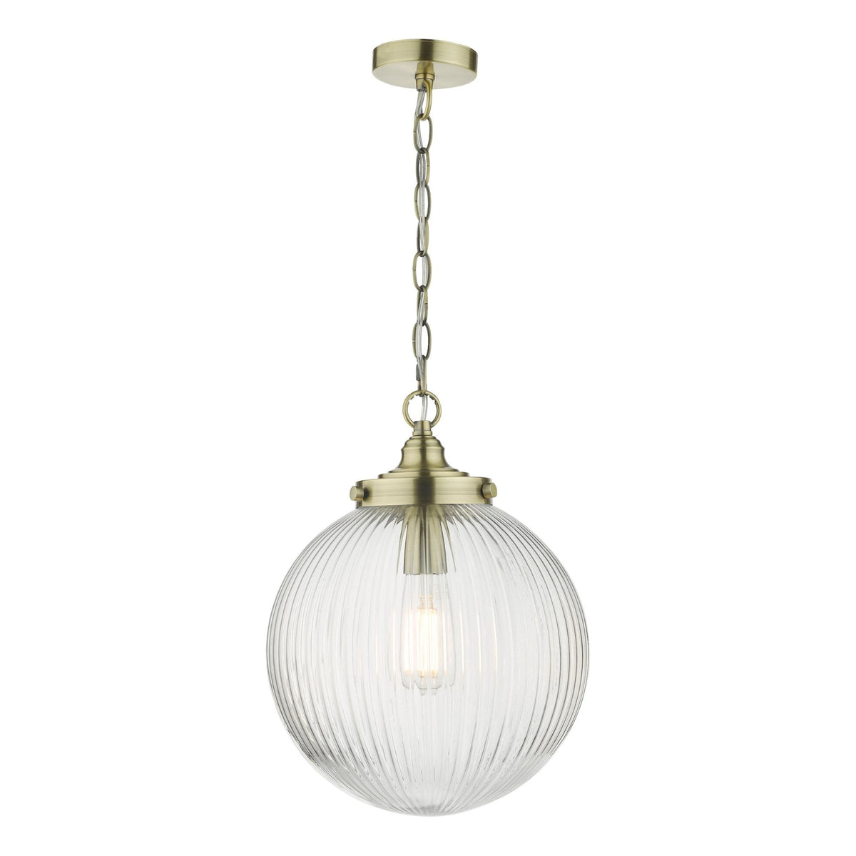 Tamara Single Pendant In Antique Brass With Ribbed Glass Shade