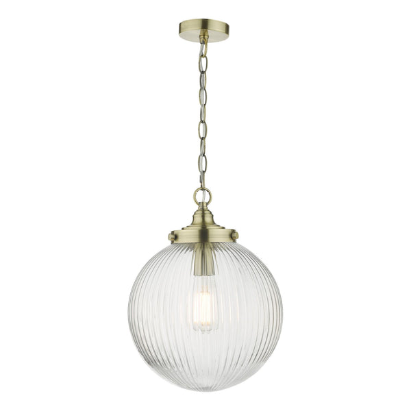 Tamara Single Pendant In Antique Brass With Ribbed Glass Shade