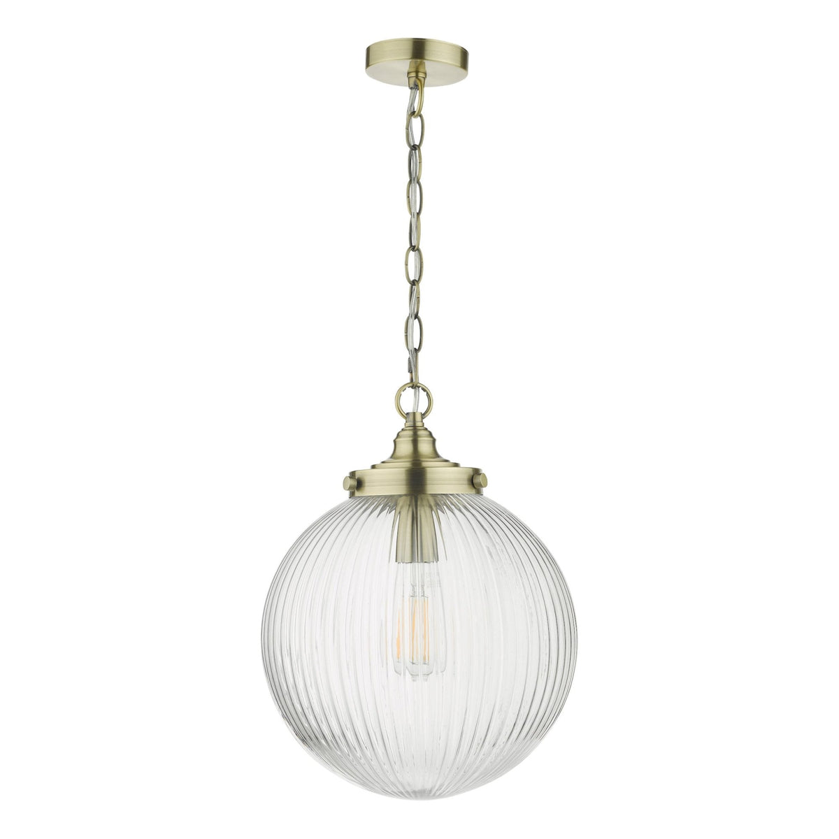 Tamara Single Pendant In Antique Brass With Ribbed Glass Shade