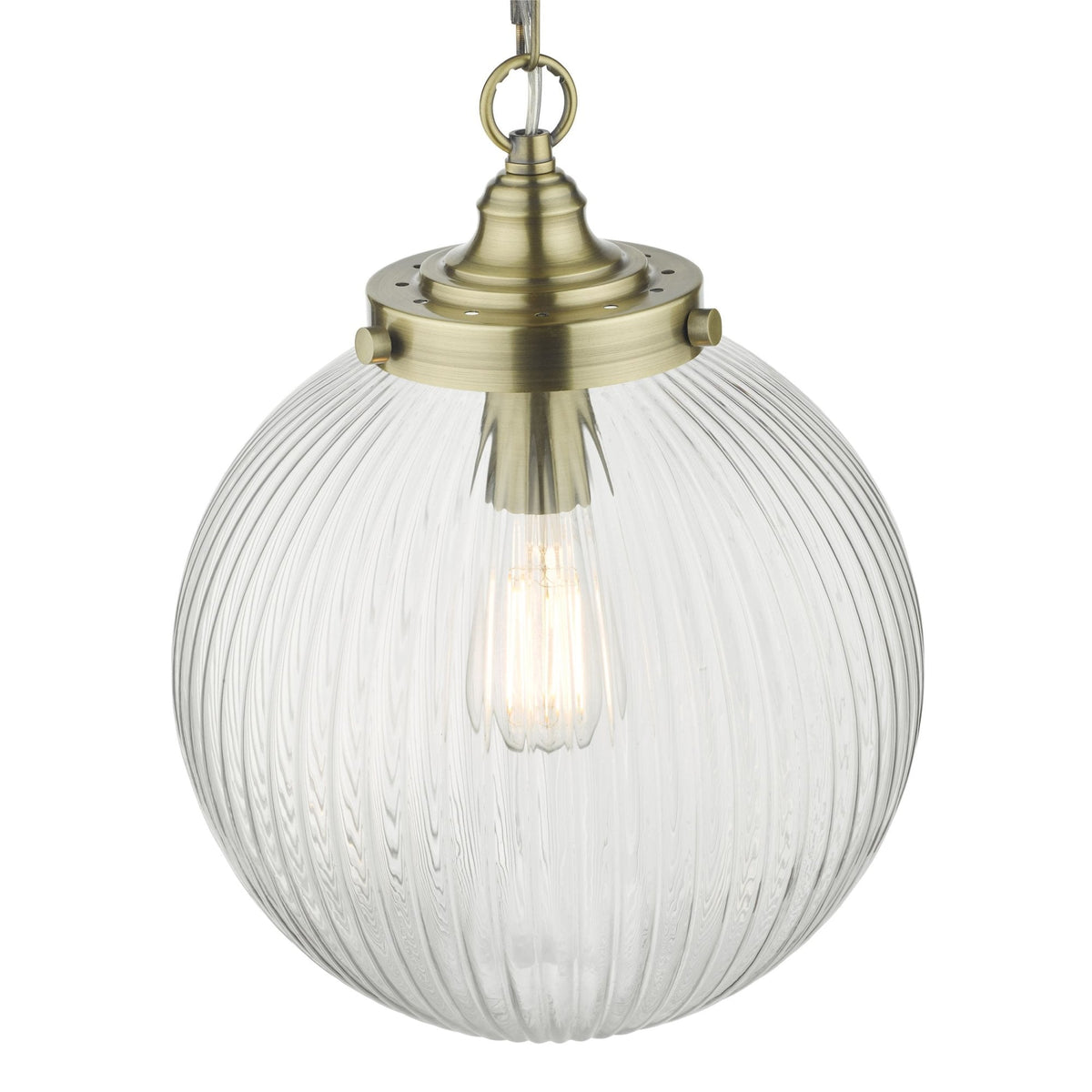 Tamara Single Pendant In Antique Brass With Ribbed Glass Shade