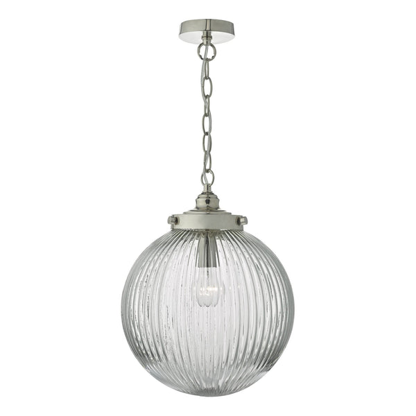 Tamara Single Pendant In Satin Nickel With Ribbed Glass Shade