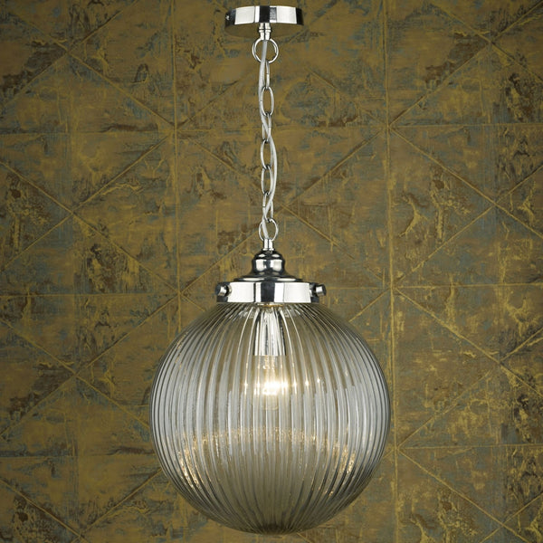 Tamara Single Pendant In Satin Nickel With Ribbed Glass Shade