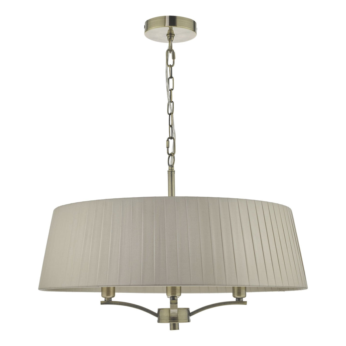 Cristin 4 Light Pendant In Antique Brass With Taupe Ribbon Shade