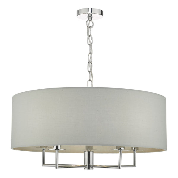 Jamelia 5 Light Pendant In Polished Chrome With Grey Shade