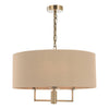 Jamelia 3 Light Pendant In Antique Brass With Taupe Shade