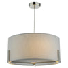 Santino Pendant In Satin Chrome With Grey Cotton Shade