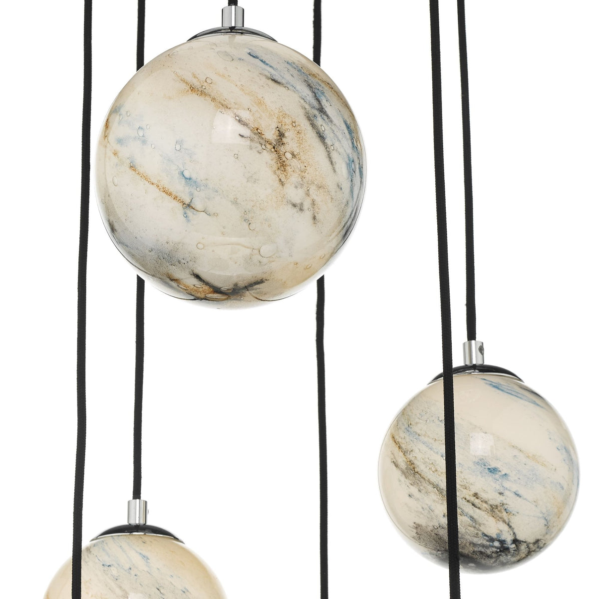 Mikara 6 Light Cluster Pendant In Polished Chrome With Marble Effect Glass Shades