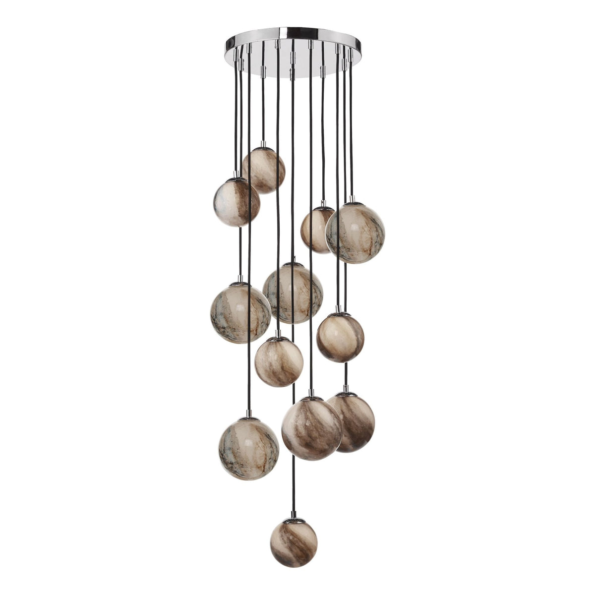 Mikara 12 Light Cluster Pendant In Polished Chrome With Marble Effect Glass Shades