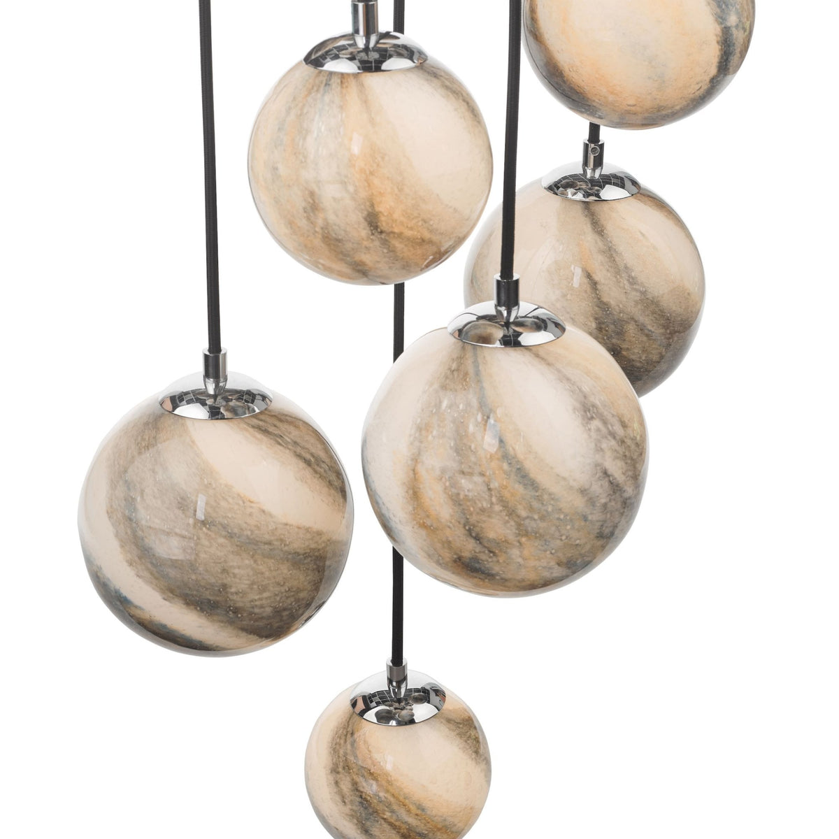 Mikara 12 Light Long Cluster Pendant In Polished Chrome With Marble Effect Glass Shades