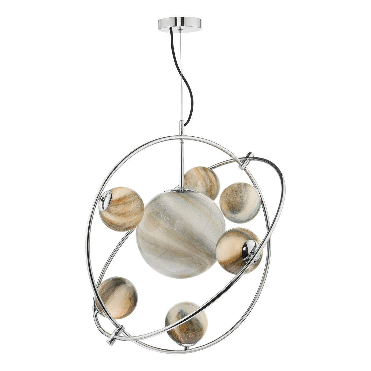 Mikara 7 Light Pendant In Polished Chrome With Marble Effect Glass Shades