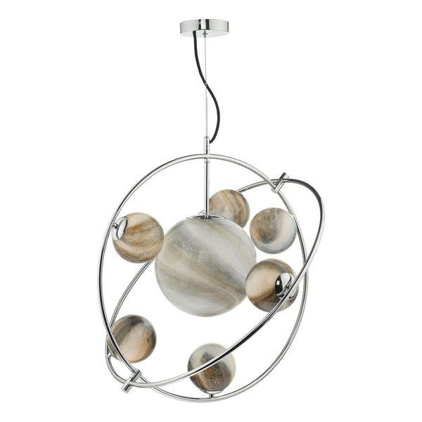 Mikara 7 Light Pendant In Polished Chrome With Marble Effect Glass Shades