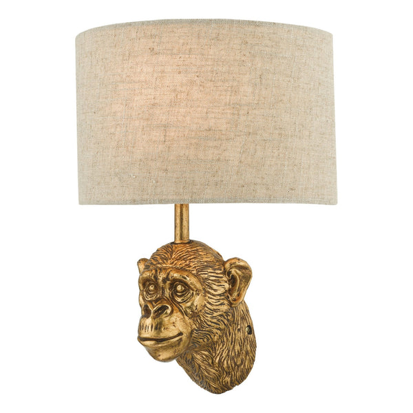 Raul Monkey Wall Light In Gold With Natural Linen Shade