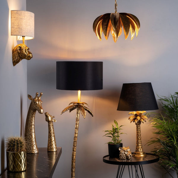 Raul Monkey Wall Light In Gold With Natural Linen Shade