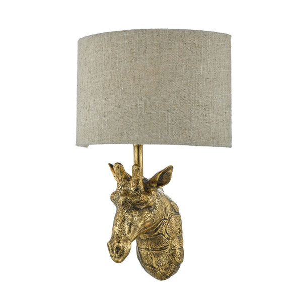 Sophie Giraffe Wall Light In Gold With Natural Linen Shade