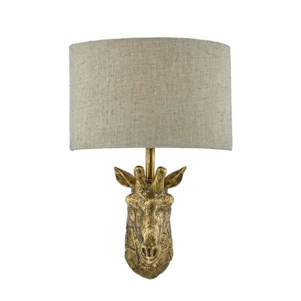Sophie Giraffe Wall Light In Gold With Natural Linen Shade