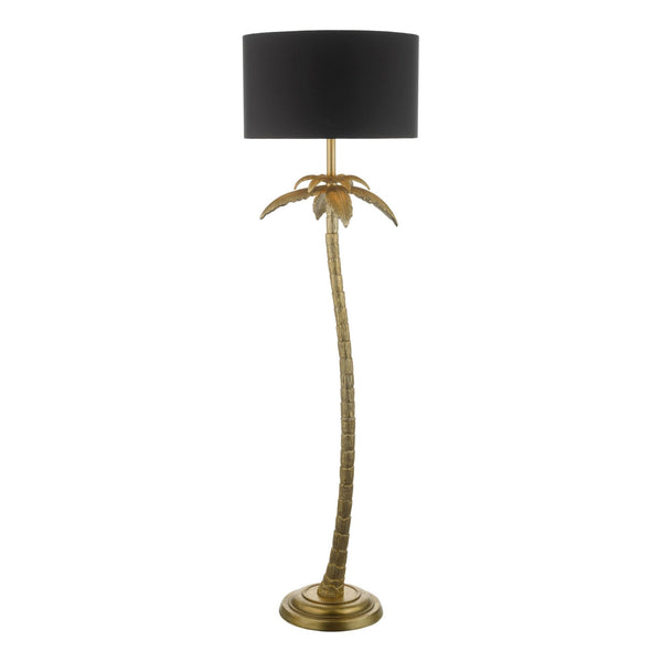Coco Floor Lamp In Antique Gold With Black Cotton Shade