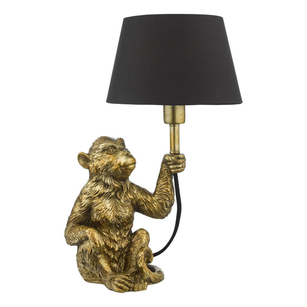 Zira Monkey Table Lamp In Gold With Black Faux Silk Shade