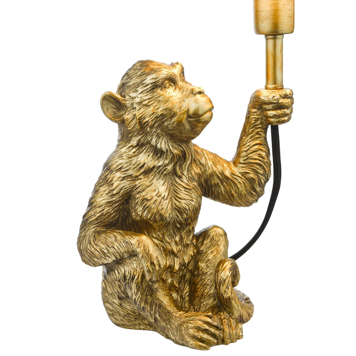 Zira Monkey Table Lamp In Gold With Black Faux Silk Shade