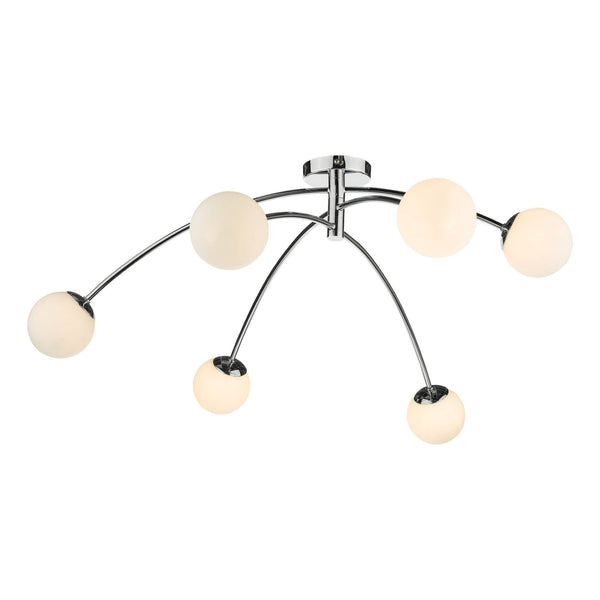 Puglia 6 Light Semi Flush Ceiling Light In Polished Chrome With Opal Glass Shades