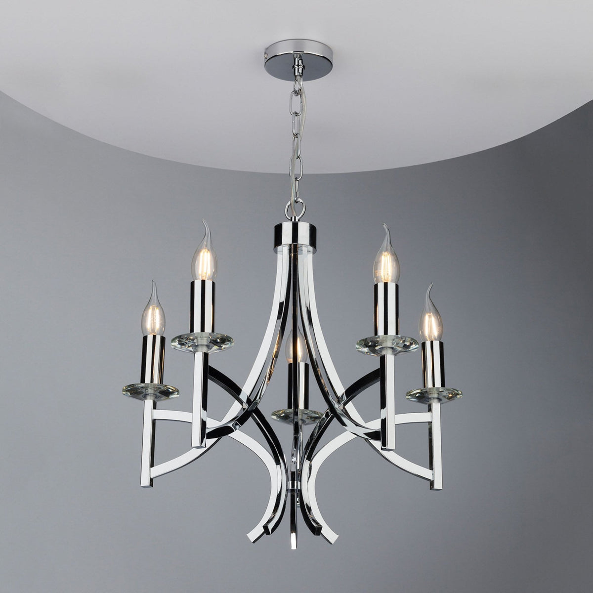 Lyon 5 Light Pendant In Polished Chrome With Crystal Detail