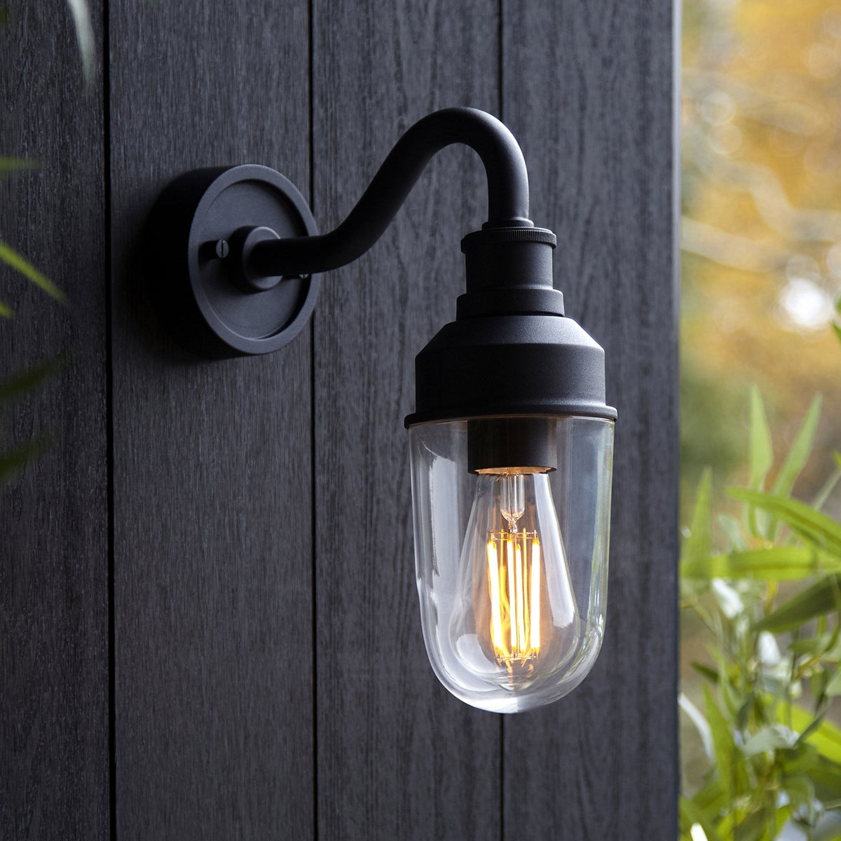 Moordown IP44 Curved Arm Wall Light in Matt Black