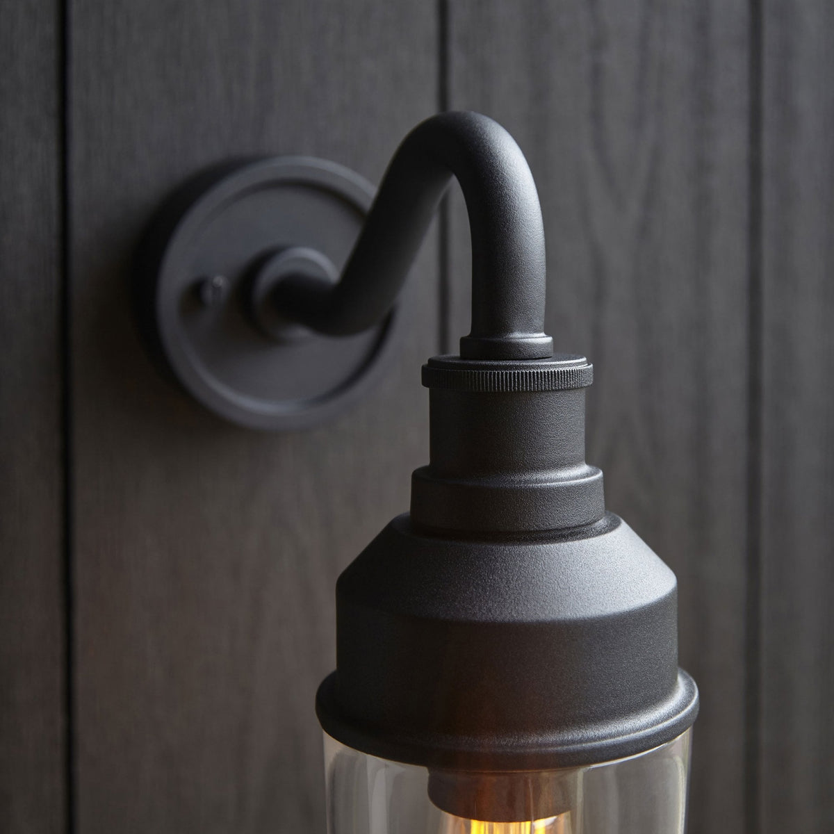 Moordown IP44 Curved Arm Wall Light in Matt Black