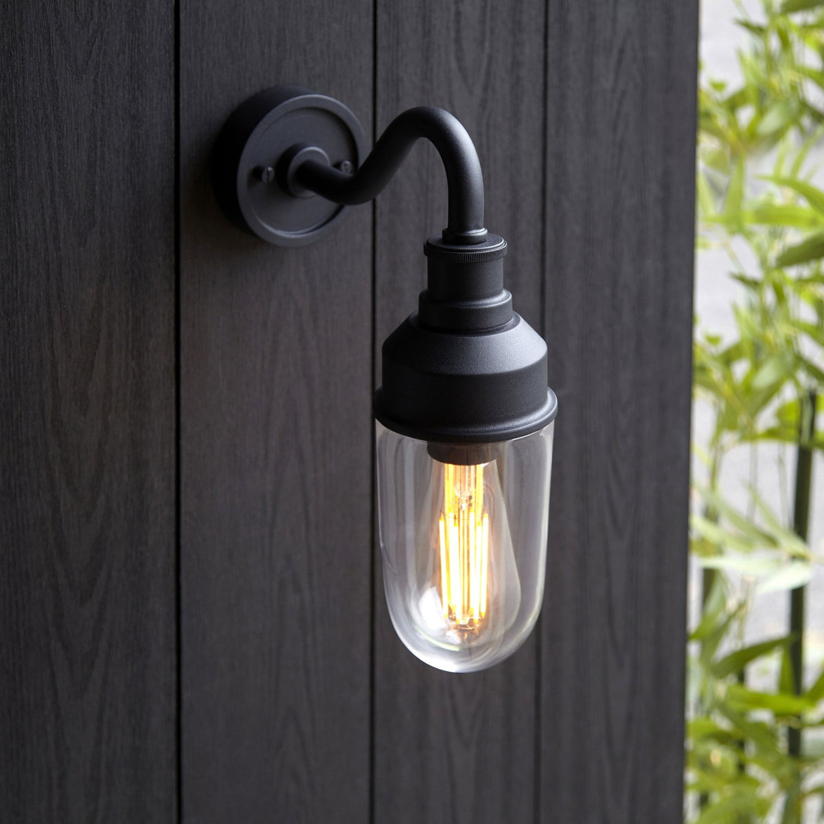 Moordown IP44 Curved Arm Wall Light in Matt Black
