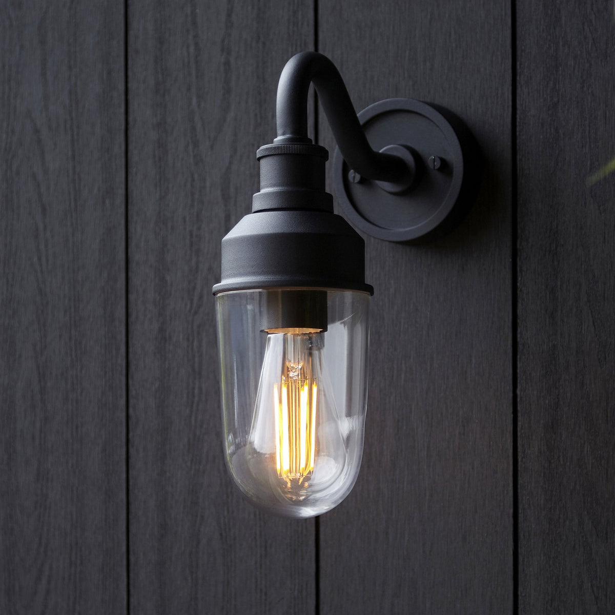 Moordown IP44 Curved Arm Wall Light in Matt Black