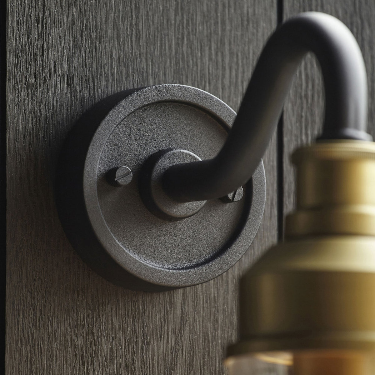 Moordown IP44 Curved Arm Wall Light in Matt Black & Brushed Gold