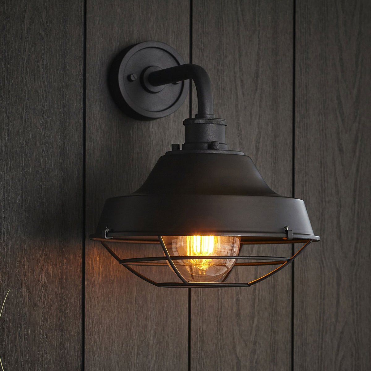 Lloyd IP44 Caged Wall Light in Matt Black