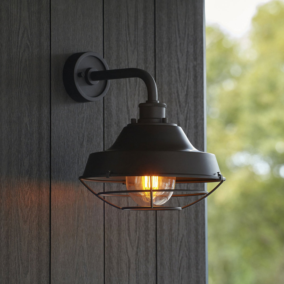 Lloyd IP44 Caged Wall Light in Matt Black