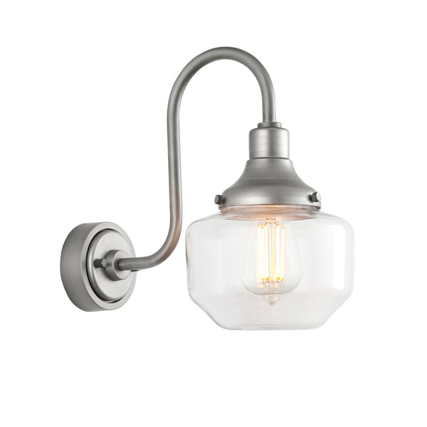 Schoolhouse IP44 Swan Neck Wall Light in Brushed Silver
