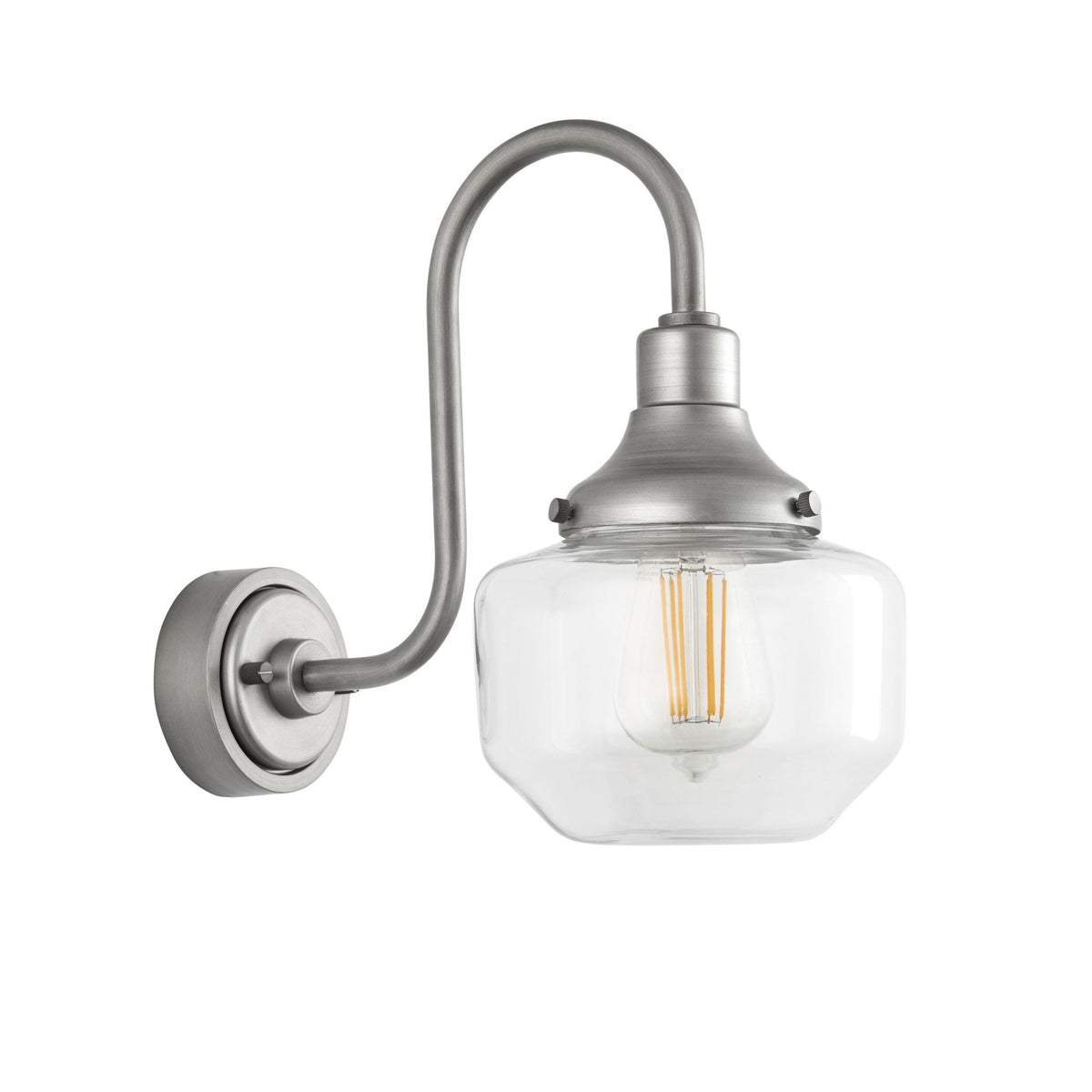 Schoolhouse IP44 Swan Neck Wall Light in Brushed Silver