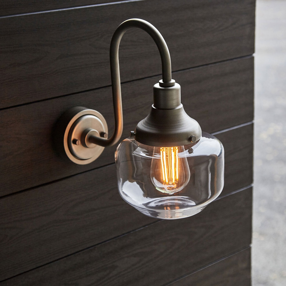 Schoolhouse IP44 Swan Neck Wall Light in Brushed Silver