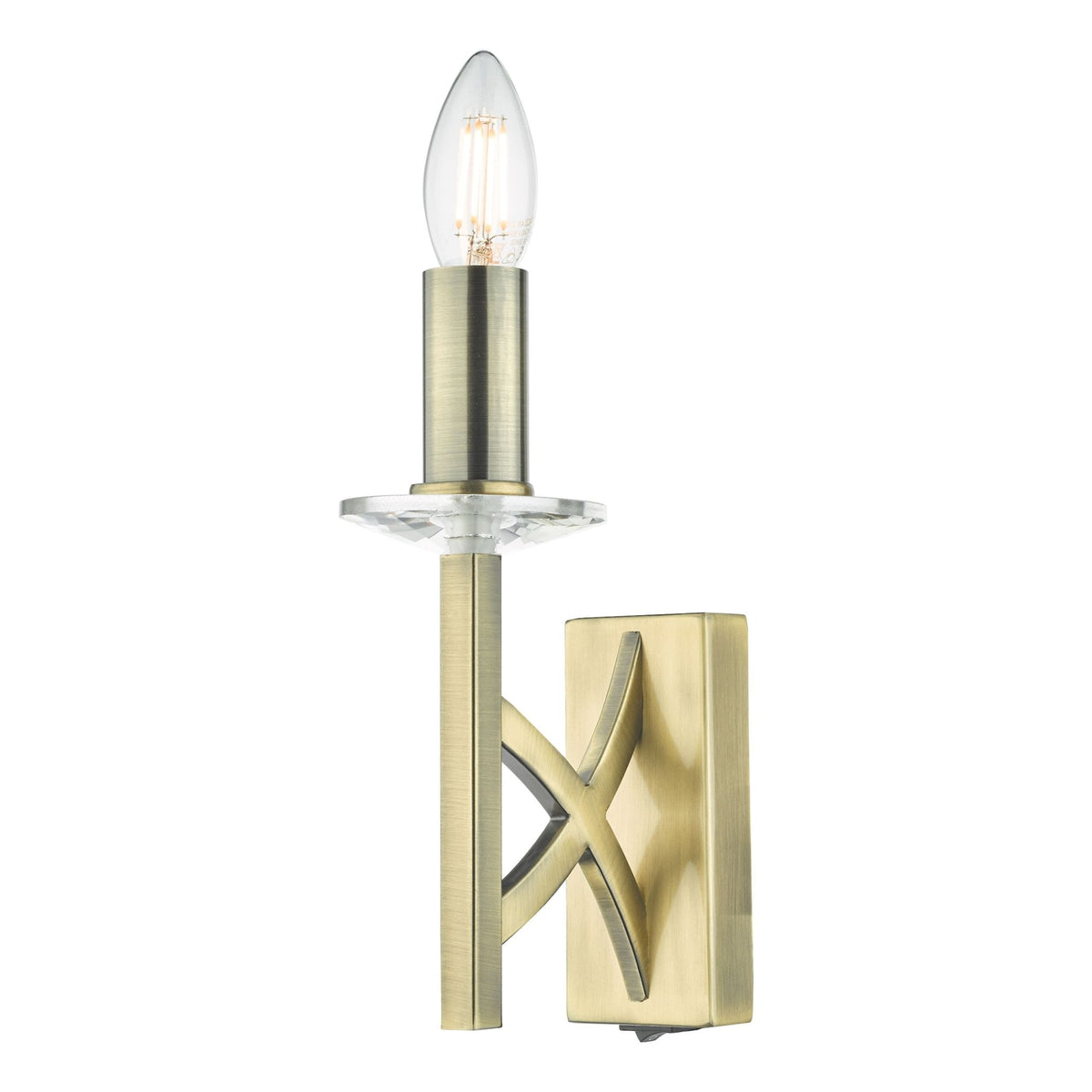 Lyon Switched Wall Light In Antique Brass With Crystal Detail