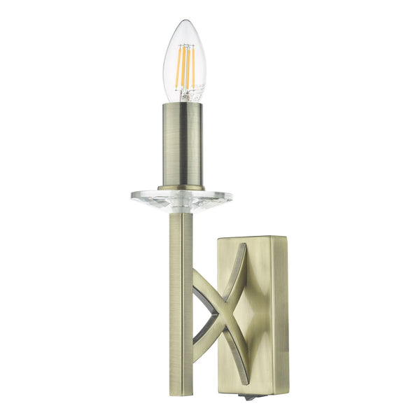 Lyon Switched Wall Light In Antique Brass With Crystal Detail