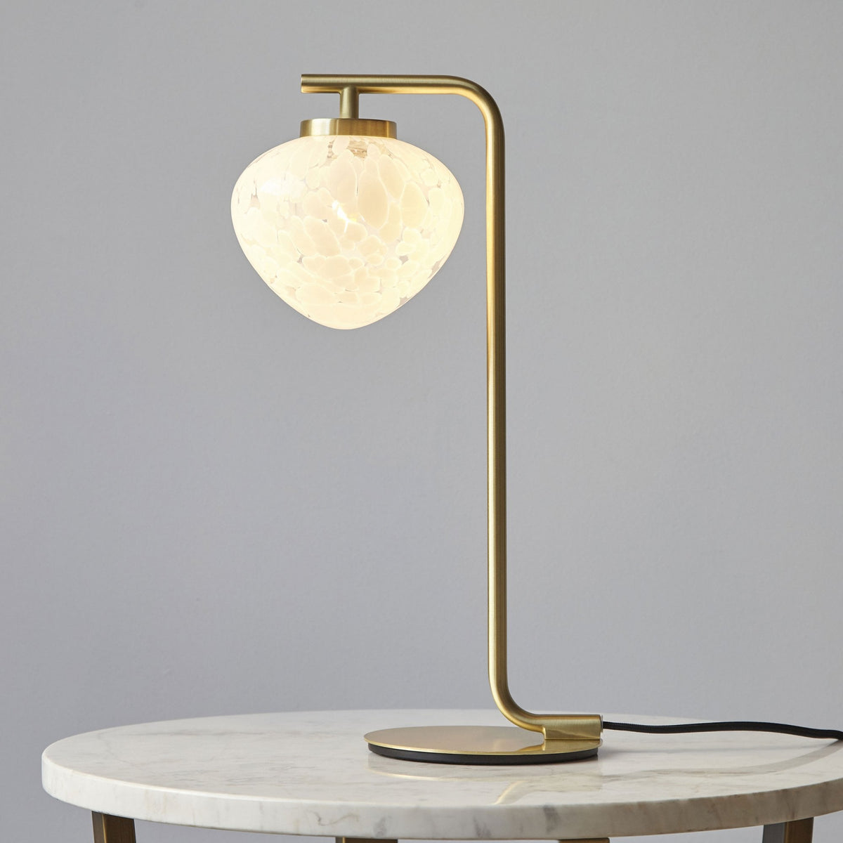 Mali Table Lamp in Satin Brass with White Confetti Glass Shade