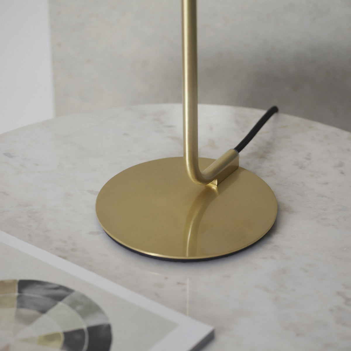 Mali Table Lamp in Satin Brass with White Confetti Glass Shade