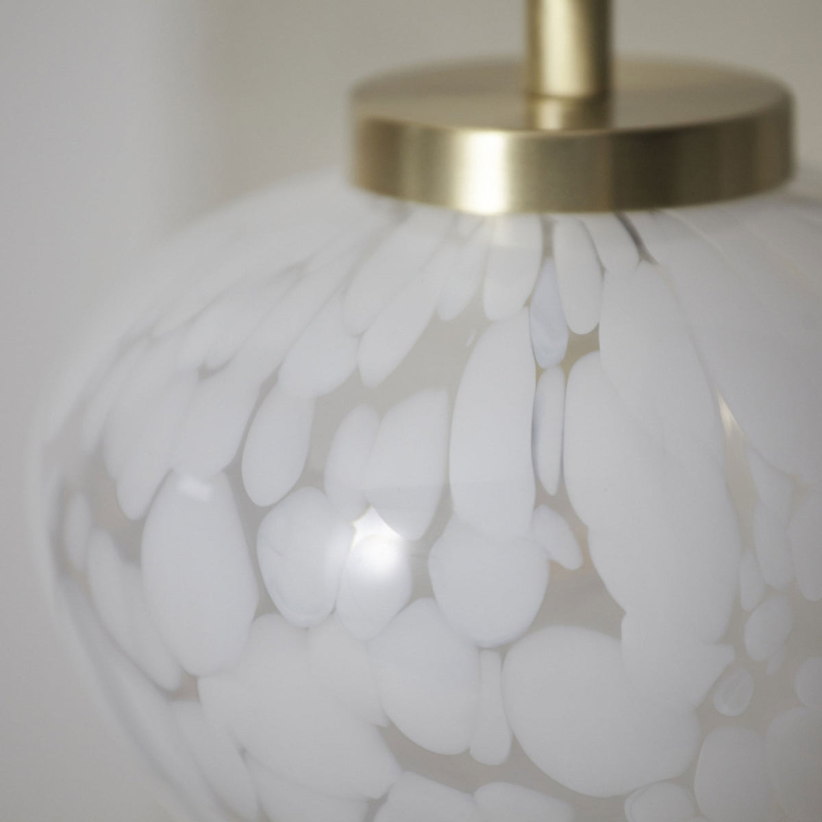Mali Table Lamp in Satin Brass with White Confetti Glass Shade