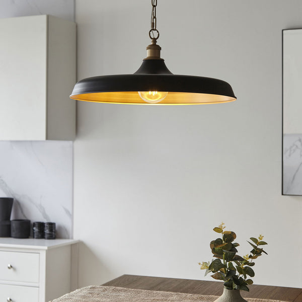 Burstock Mid Century Pendant in Matt Black & Satin Brass