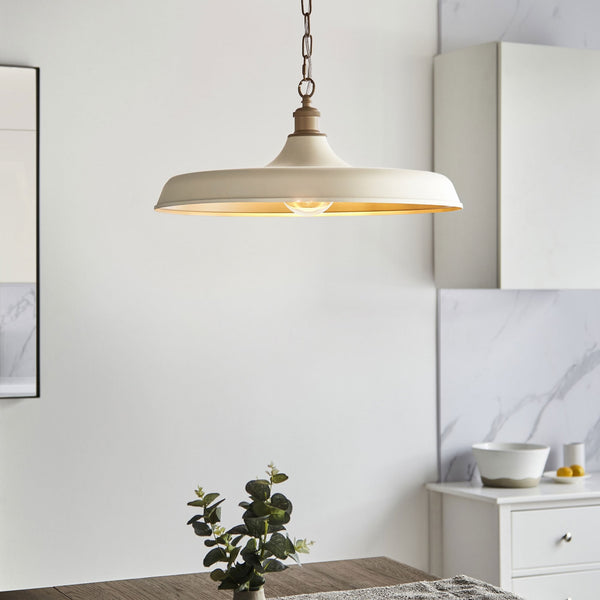 Burstock Mid Century Pendant in Matt Warm White & Satin Brass