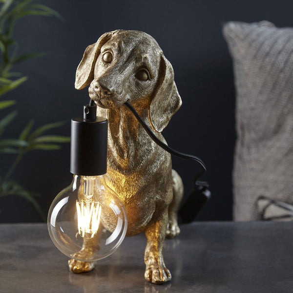 Dachshund Table Lamp in Vintage Gold