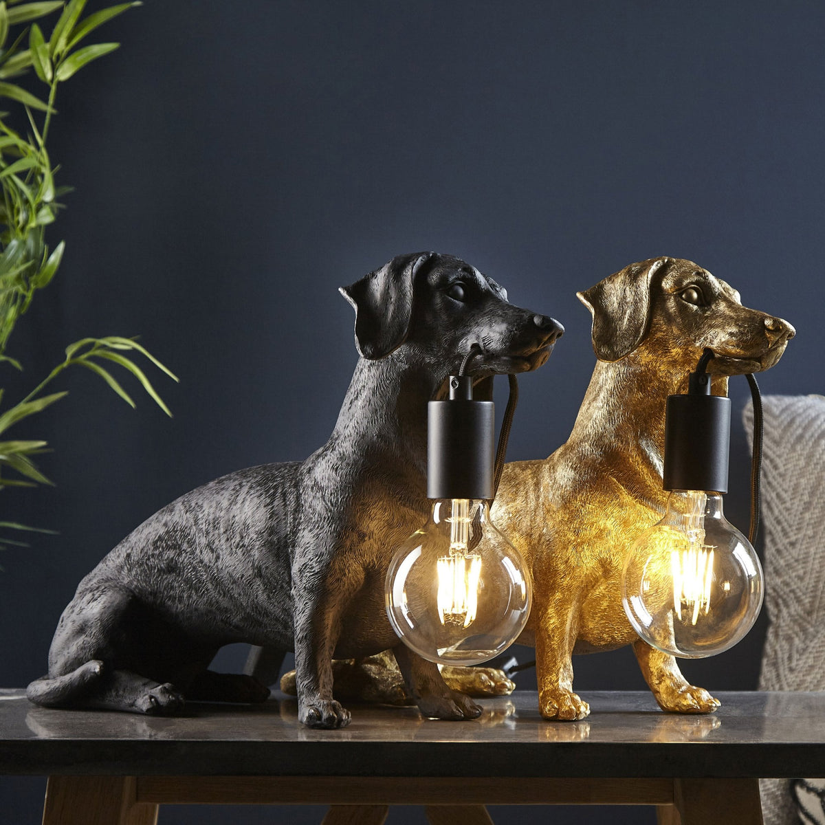 Dachshund Table Lamp in Vintage Gold