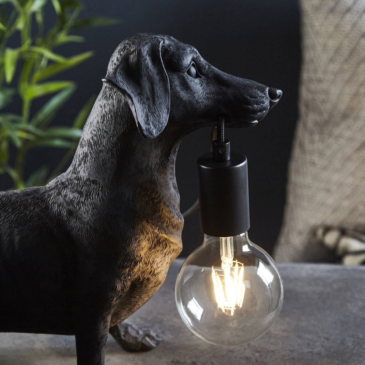 Dachshund Table Lamp in Matt Black