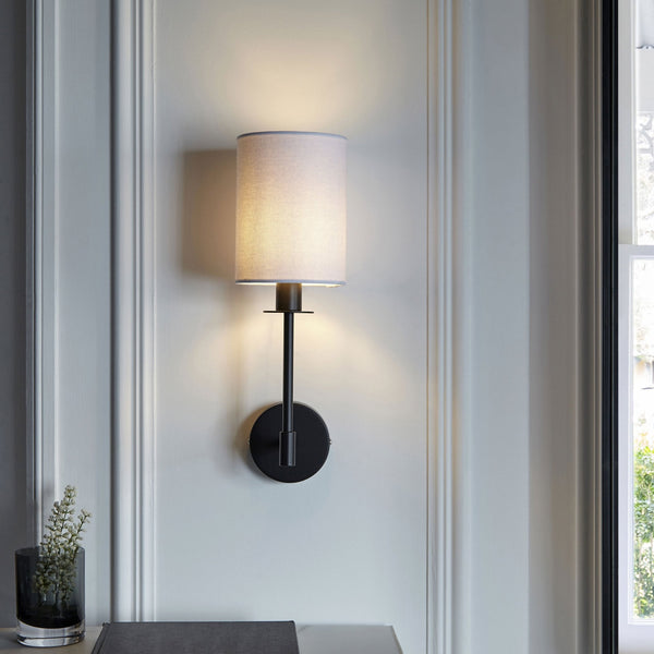 Sancerre Wall Light in Matt Black & Vintage White Shade