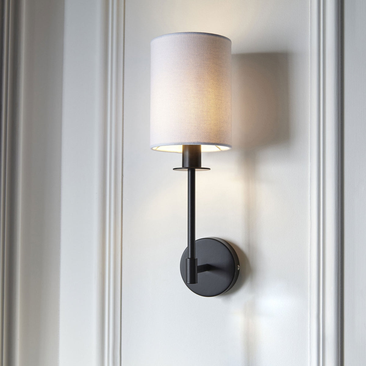 Sancerre Wall Light in Matt Black & Vintage White Shade