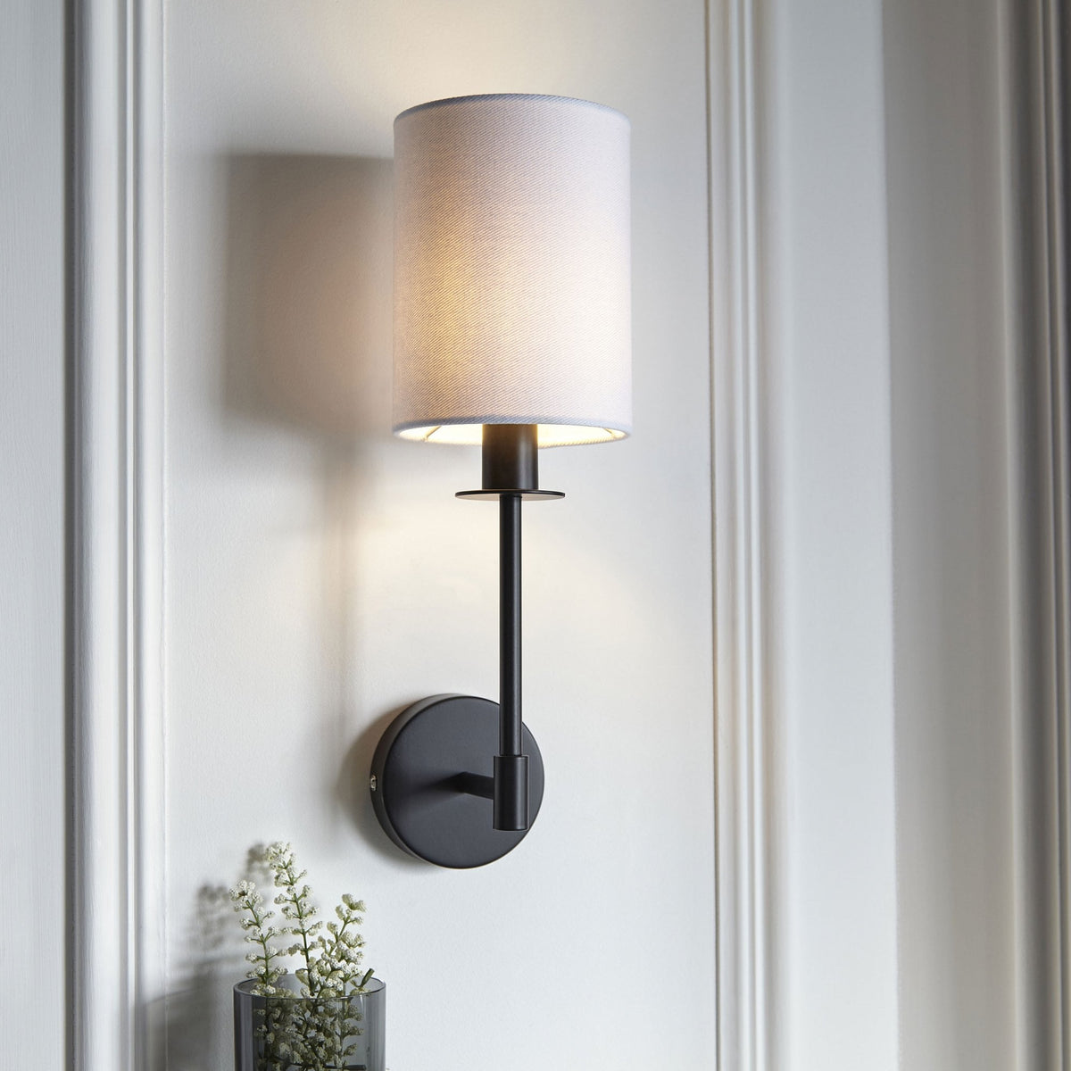 Sancerre Wall Light in Matt Black & Vintage White Shade