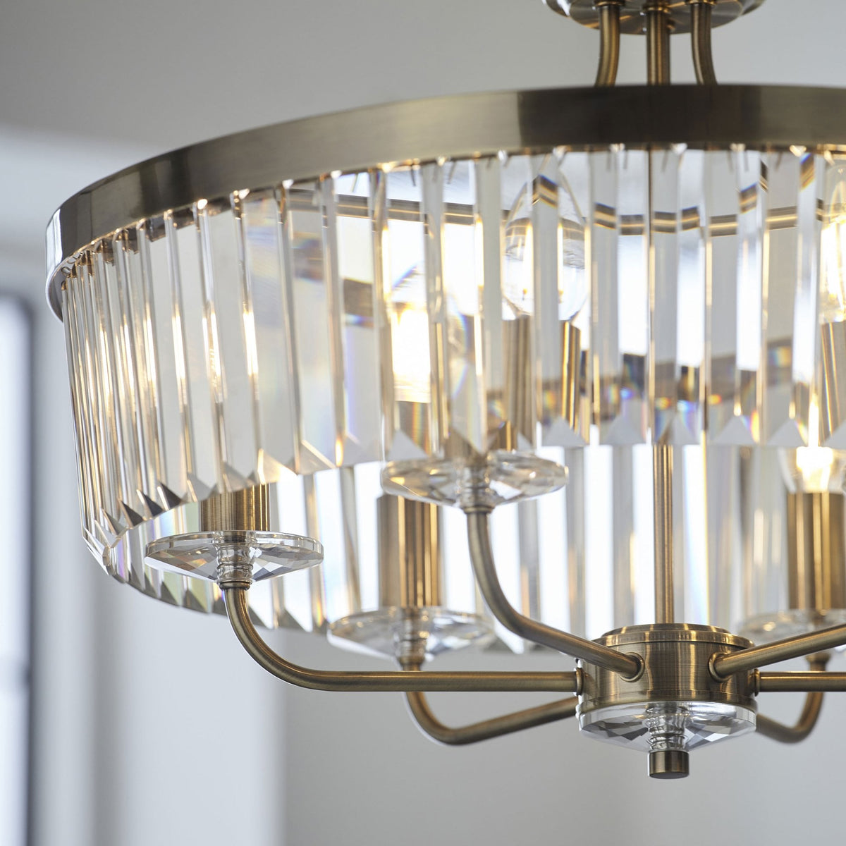 Yetminster 6 Light Pendant in Antique Brass & Clear Cut Glass